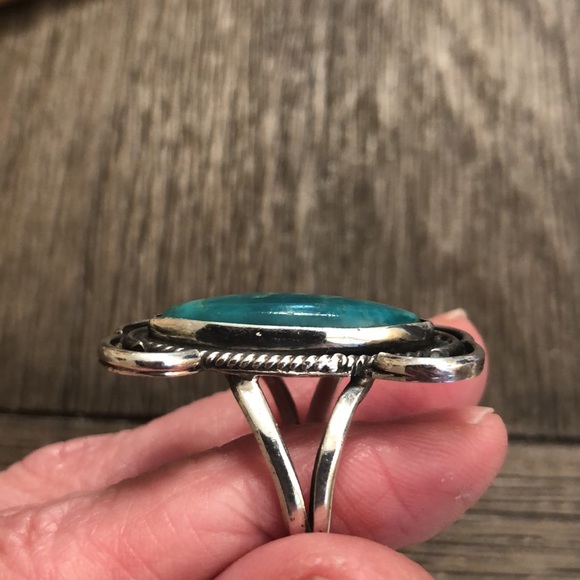 Vintage Marquise Shaped Turquoise Sterling Silver Ring Approx Size 9 - Picture 12 of 17